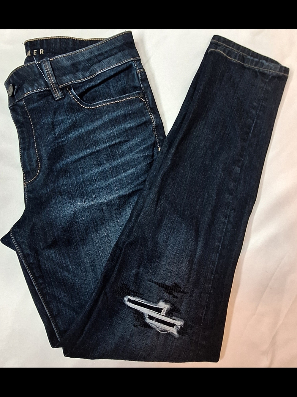 White House Black Market The Skimmer Distressed Jeans Dark Wash Sz 4